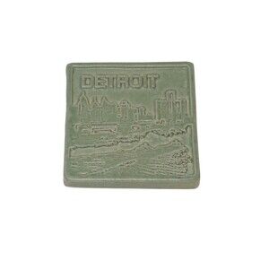 Pewabic Pottery 2000 Detroit Skyline 4" Square Green Tile